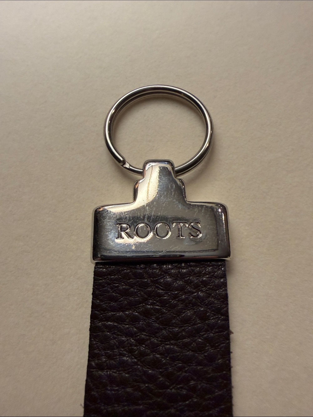 Roots Brown Leather Key Fob with Silver Hardware - Picture 3 of 6